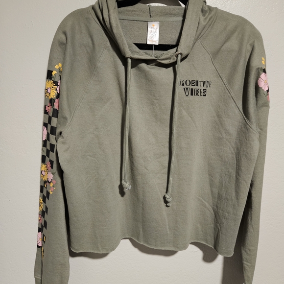 Messy Buns Lazy Days Tops - Messy Buns Lazy Days Olive Green Positive Vibes Women's Hoodie size Large